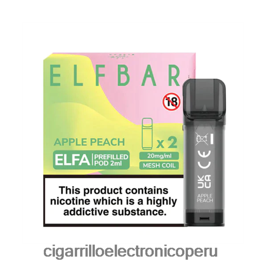 cigarrillo electrónico sin nicotina | 6H04FF325 durazno manzana ELFBAR Elfa cápsula precargada - 2 ml - 20 mg (paquete de 2)