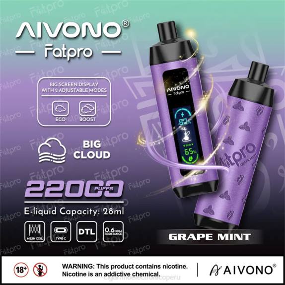 Cigarrillo Electrónico Precio - Aivono Fatpro 22000 menta de uva F6282