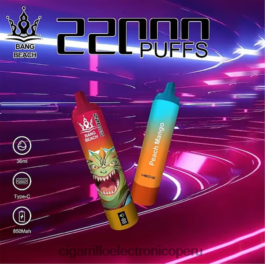 Cigarrillo Electrónico Precio - Bang Beach Pantalla inteligente de 22000 inhalaciones. mango durazno 6H8JZJ24
